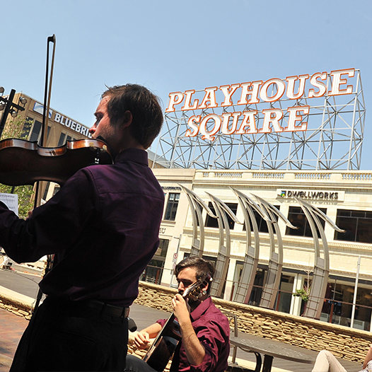 Students performing outside of Playhouse Square